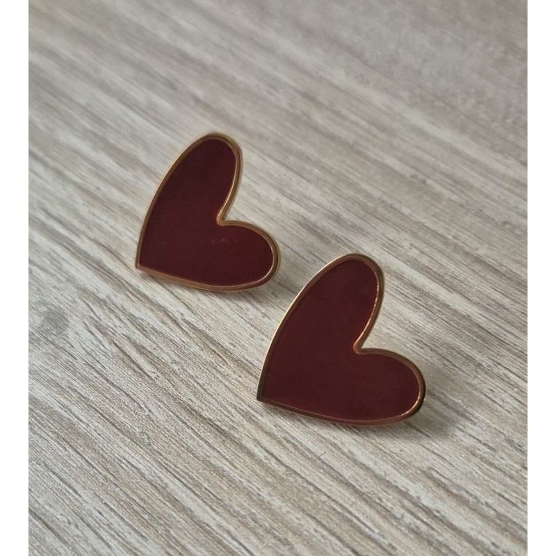 Pendientes corazón burdeos