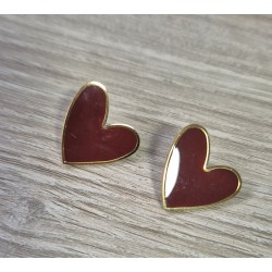 Pendientes corazón burdeos