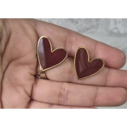 Pendientes corazón burdeos