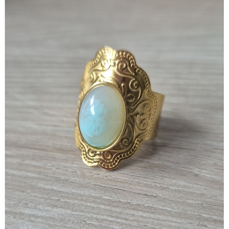 Anillo acero piedra color