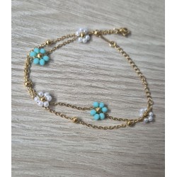 Pulsera flor turquesa y oerlas