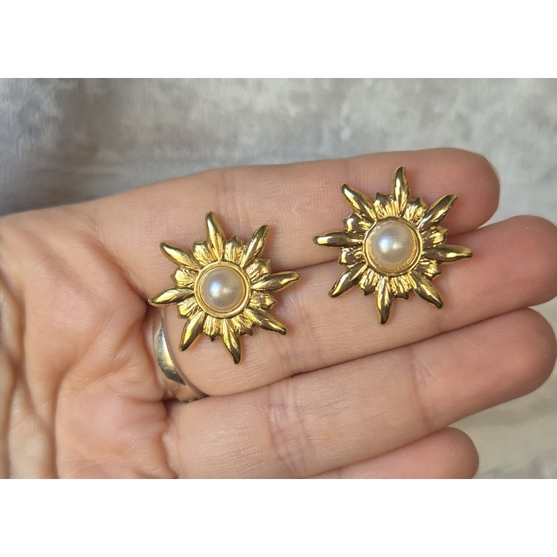 Pendientes sol perla